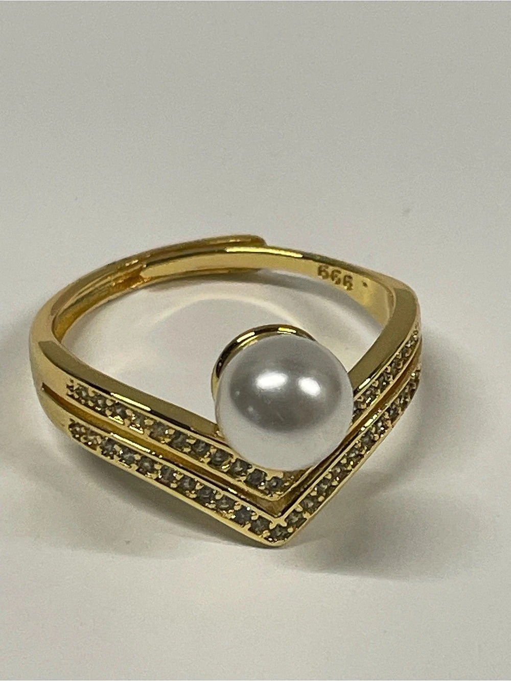 Color Gold & White Pearl Statement Ring size 6 or Adjustable.